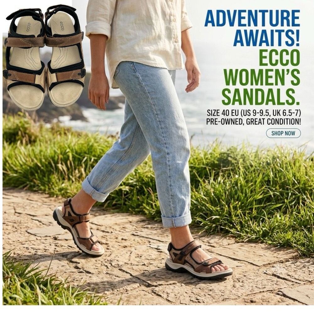 ECCO Women's Offroad Leather Open Toe Strappy Hiking Sandals Brown Size 40/9-9.5